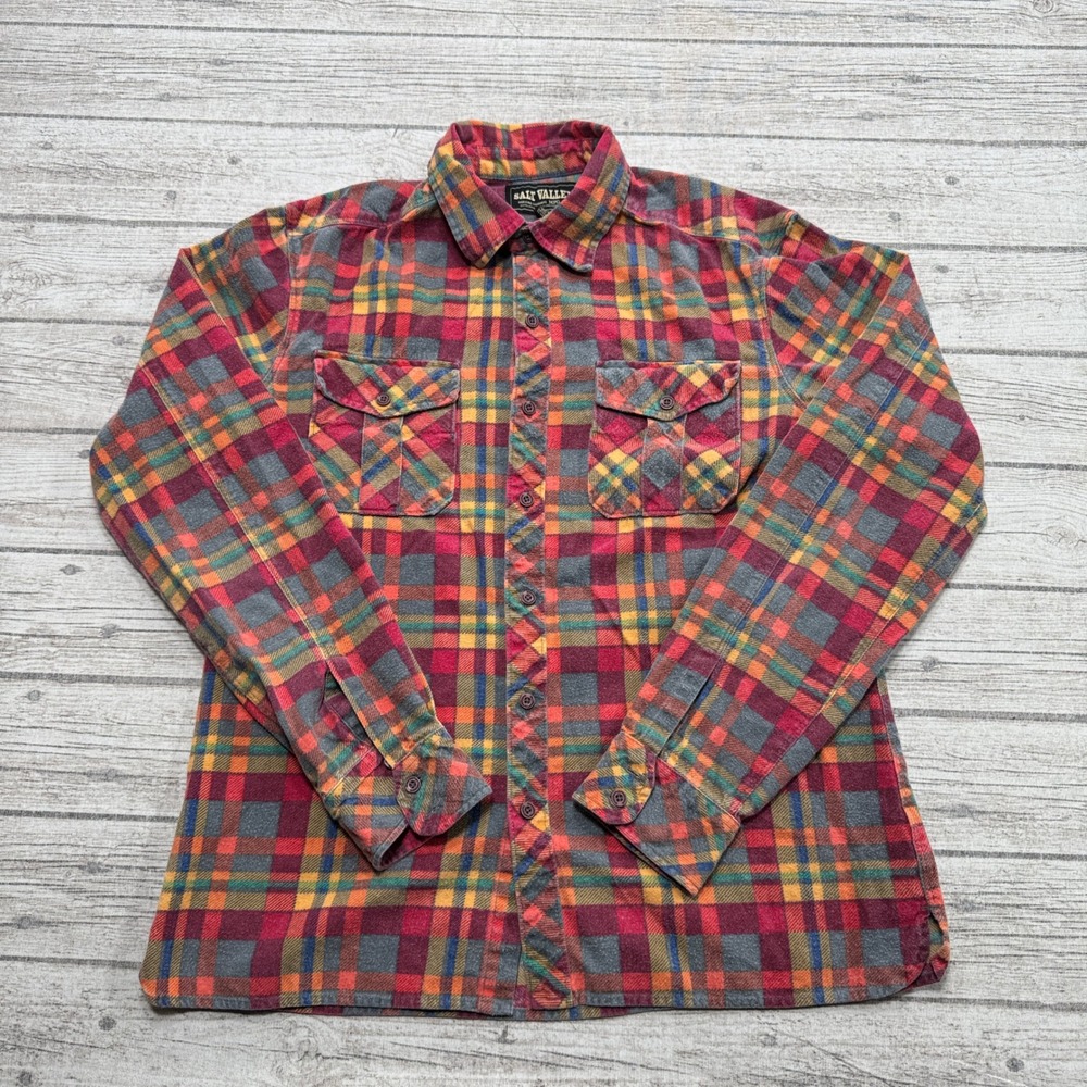 Salt Valley Shirt Men's Medium Red Plaid Flannel Long Sleeve Button Down Cotton